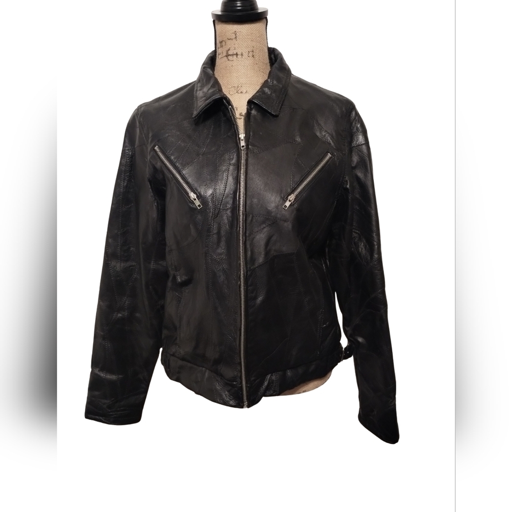 Vintage Leather Patchwork Jacket Women's Size Xl - image 1